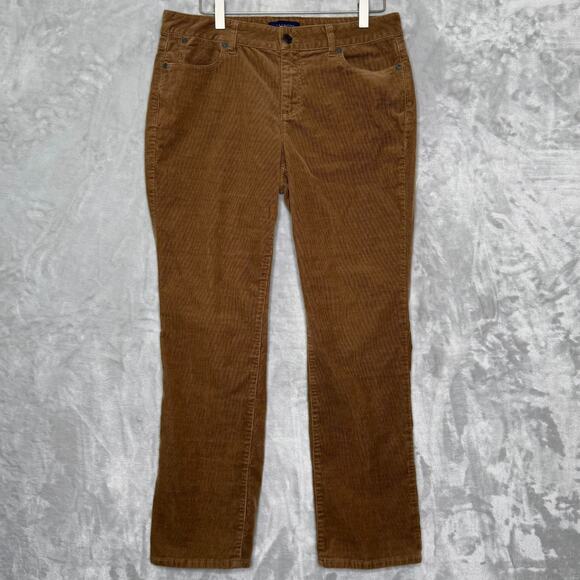 Talbots Pants Womens 12P 12 Petite Tan Brown Curvy Corduroy Pockets Stretch Fall - Picture 1 of 11